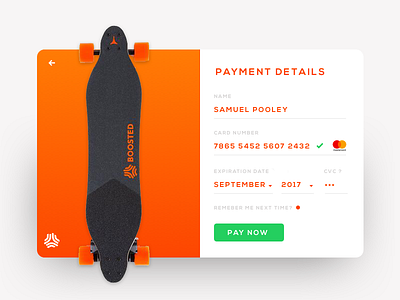 Card Payment 002 — Design UI - Boosted Board 002 boosted boosted board button card casey neistat design design ui flat design orange payment ux