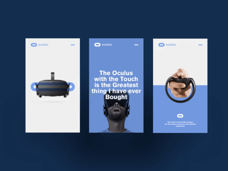 Oculus Landing — Mobile animation blue google landing page mobile oculus photography touch typography ui ux vr