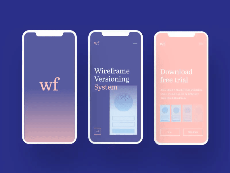 WF — Wireframing App. Mk2 animation app blue button desktop gif menu pink type ui ux wireframe