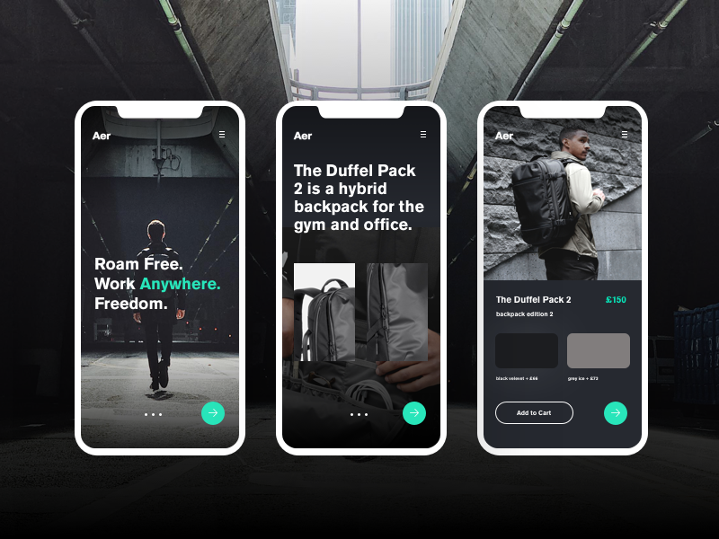 AER. Mobile Digital Experience ui design ux design black and white menu navigation eccomerce photography type shop digital mobile