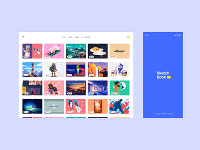 Responsive Skecthbook app app design app ui desktop gallery illustration loading logo menu mobile sketchbook ui ux
