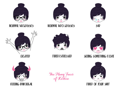 The Many Faces of Kashia character cute expressions faces girl illustration self portrait