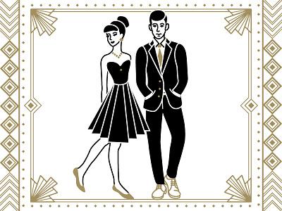 Ladies & Gents black tie illustration man stationery wedding woman