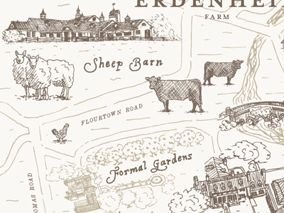 Down on the Farm barn cow farm illustration map sheep