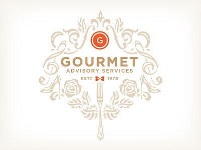 Gourmet Advisory Services bowtie branding damask fork gourmet high heel identity illustration logo rose treble clef