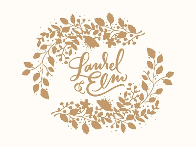 Laurel & Elm branding identity leaves lettering logo script swashery wreath