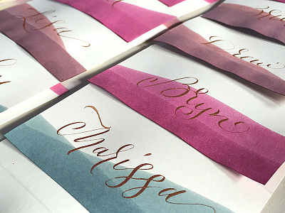 When I Dip You Dip We Dip calligraphy copper dip dye gold placecards script stationery swashery wedding