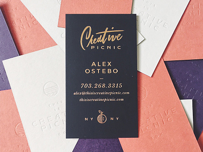 Creative Picnic - Business Cards badge branding business cards foil gold handlettering icon identity lettering logo logotype mark