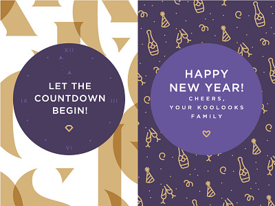 Koolooks New Year's branding champagne clock iconography icons identity new years party pattern toast