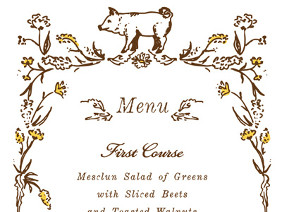 Some Pig illustration menu pig stationery wedding wildflowers