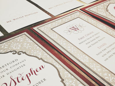 Puttin' on the Ritz-Carlton invitation menu monogram ritzy stationery wedding