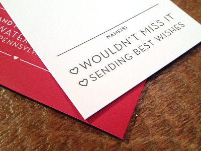 Wouldn't Miss It hearts letterpress reply card rsvp stationery