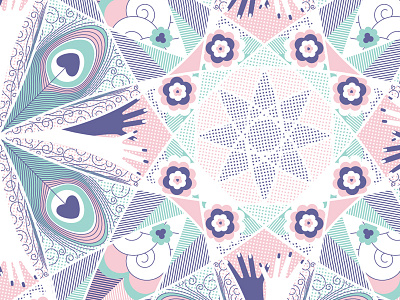 Kaleidoscope feather flowers hands illustration kaleidoscope peacock skillshare vector