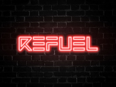 Refuel Neon brick light lights neon neon bars red sign signboard wall wood