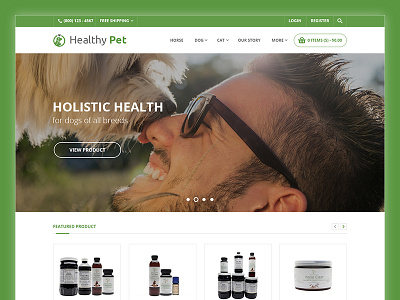 Healthy pet clean ecommerce home home page layout magento theme pet clinic pets responsive web webpage