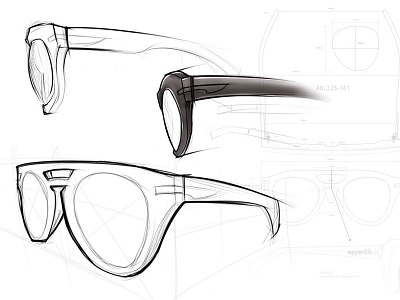 Sketches for "Roadster" Frames eyewear product sketch