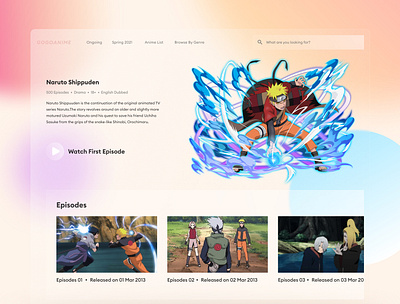 Concept design for Gogoanime anime glassmorphic glassmorphism ui uidesign website concept