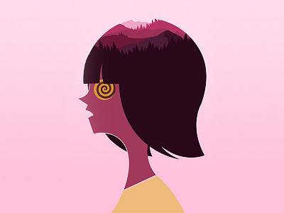 Illusion brain character editorial gradient illusion illustration