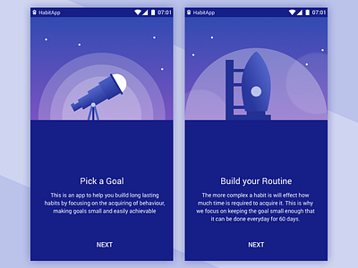 Habit App Illustrations app design flat habit illustration material night rocket sky telescope ui