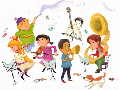 Musical Celebration childrens book illustration kids watercolor