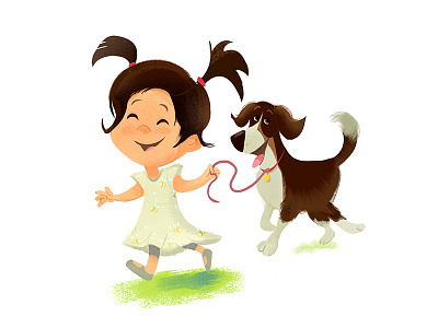 Running Girl animals childrens book illustration girl watercolor