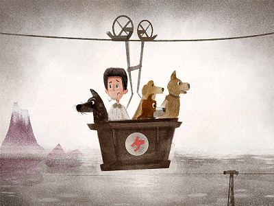 Isle of Dogs character design illustration movie watercolor