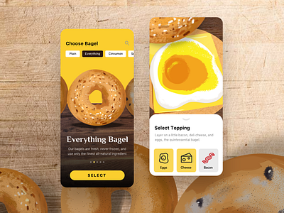 This National Bagel Day presents the Bagel Ordering App bagel colorful daily design food food ordering icons illustration mobile ui touch ui