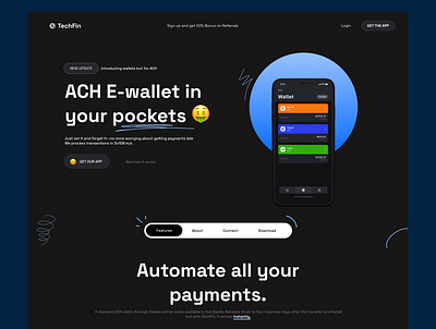 E-Wallets (ACH) dark design inspiration interface landing page ui uiux