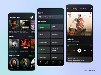 Spotify Redesign Concept android app dark mode ios mobile music streaming app new look redesign app spotify spotify new look spotify redesign trending ui uiux