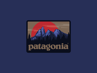 PATAGONIA badge clouds forest illustration mountains patagonia patch sun trees vector