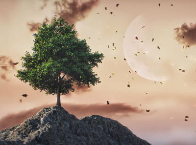 Tree of Life 3d art after effect cinema 4d cinema4d design illustraion moon mountain octanerender rendered