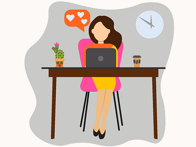 The girl in the office illustrator office vector woman work