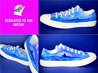 DEDICATED TO THE WATER branding custom made custom shoes custom sneakers design illustration logo shoe art shoe artist ui