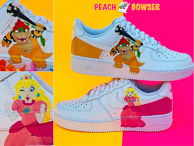 PEACH MEETS BOWSER branding custom made custom shoes custom sneakers design graphic design illustration logo shoe art shoe artist shoe design shoe designer ui