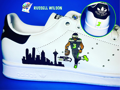 RUSSELL WILSON branding custom made custom shoes custom sneakers design illustration illustrator logo seahwaks seattle shoe art shoe artist shoe design shoe designer ui