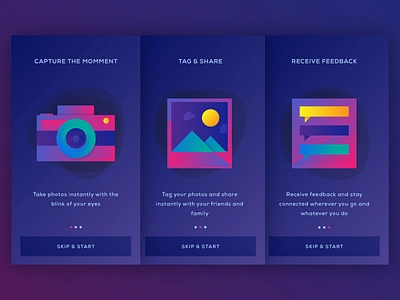 Onboarding Screens camera capture colorful feedback illustration intro mountains onboarding photo start ui