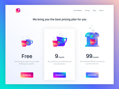 Pricing Page - A Messenger app for Slack coffee free gradient illustration jug landing maker mug page plan pricing web