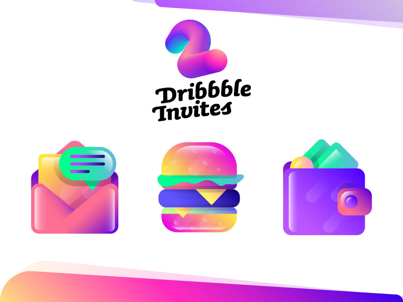 2x Dribbble Invites + Some Icons burger chat dribbble free gradients icons illustrations inbox invitations invites two wallet