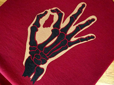 A-OK skeleton hand screen print black gold hand ok red screenprint shirt skeleton