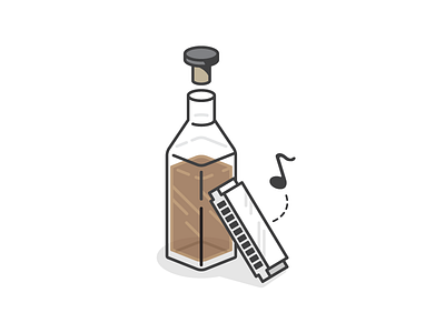 Whiskey and the Blues bottle harmonica icon illustration isometric lines whiskey