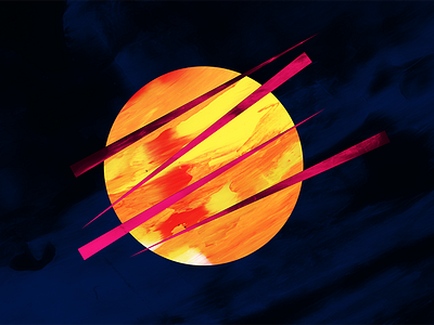 Spacey abstract illustration orange painting planet space sun vector