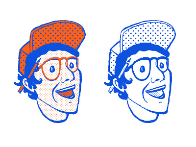 Personal Rebrand Sketching 2 color blue cartoon halftone orange portrait retro