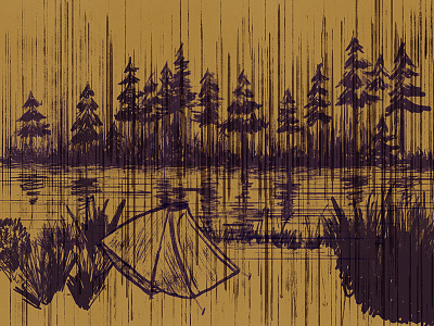 Camp camp kraft paper lake outdoor rough sketch tent trees