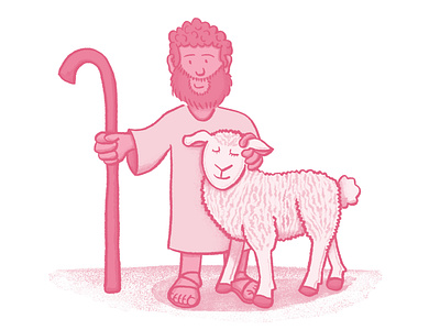 Shepherd bible cane cute hoof illustration kids line drawing moses pink red sheep shephard shepherd