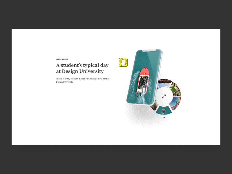 College Snapchat gallery Carousel carousel education iphone x radial menu snapchat social ui ux web