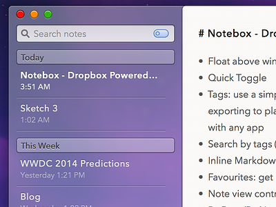 Notebox - Dropbox Powered Notes (OS X 10.10 Concept) 10.10 app application interface design mac notes os x os x 10.10 sketch.app ui