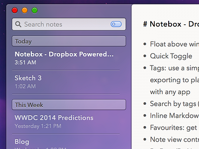 Notebox - Dropbox Powered Notes (OS X 10.10 Concept)