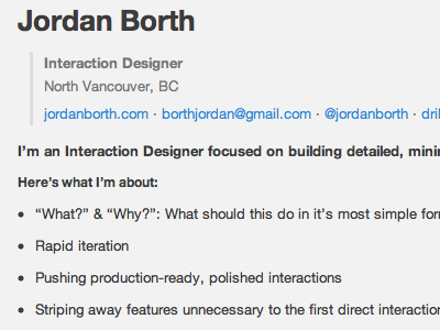 Professional Resume of Interaction Designer, Jordan Borth bywordapp interaction designer resume vancouver