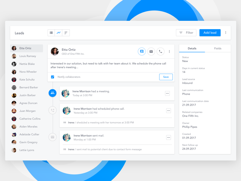 CRM Timeline / Stream View by Mateusz Meller on Dribbble