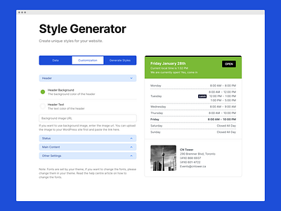 Style Generator for All-In-One WP Business Hours app business dashboard design plugins tool ui ux website wordpress wp